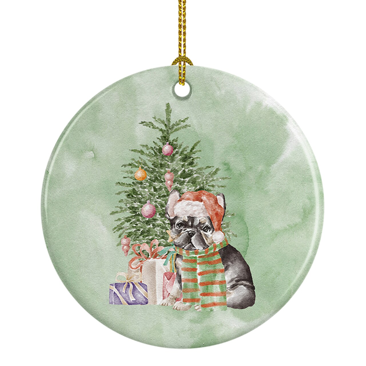 French Bulldog Black Style 2 Christmas Presents And Tree Ceramic Ornament